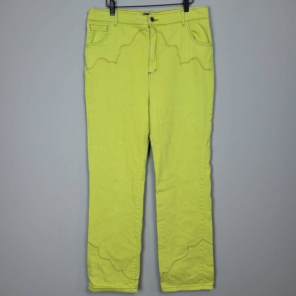 Pastiche Womens Western High Rise Straight Leg Jeans Size 31 Neon Green Retro - Picture 2 of 8